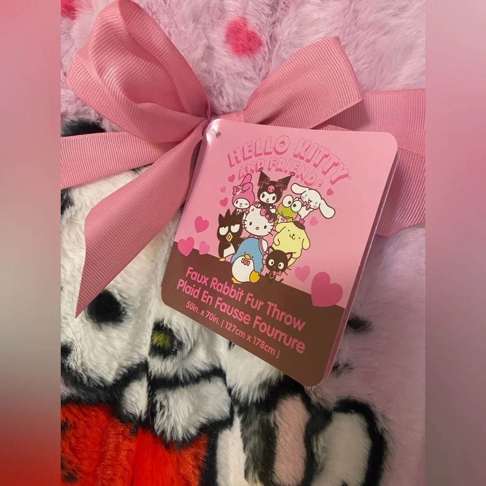 Hello Kitty Faux Rabbit Fur Valentines Day Throw Blanket